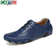 卡帝樂(lè )鱷魚(yú)（CARTELO）真皮高爾夫球鞋輕便男鞋GOLF透氣防水防側滑鞋頭層牛皮休閑運動(dòng)鞋 藍色系帶打孔 44