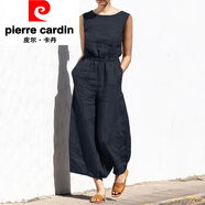 皮爾卡丹（pierre cardin）歐洲站亞麻闊腿連體褲2025大碼女裝新款顯瘦棉麻長款連衣褲潮 黑色 2XL 【160-175斤】
