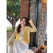 愛(ài)依服黃色針織開(kāi)衫女裝外套初夏2025新款開(kāi)夏穿搭吊帶內搭上衣韓系 黃色 S 【建議80-90斤】