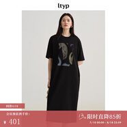 旅途原品（ltyp）t恤裙女直筒連衣裙連衣裙個(gè)性藝術(shù)印花休閑實(shí)穿短袖裙夏 靜謐黑-抽象油畫(huà) L