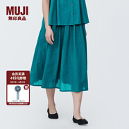 無印良品（MUJI）女式強(qiáng)捻抽褶裙長半身裙紗裙薄荷曼波風(fēng)純棉全棉裙子女裝半裙 綠色 L 165/70A
