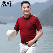 鹿竹爸爸夏裝t恤短袖中老年人絲光棉男裝上衣中年男士Polo衫夏季新款 KF63-紫紅_【針織冰絲】 2XL 185__【175-195斤】