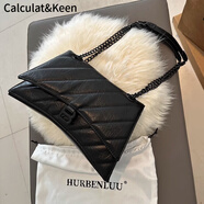 CALCULAT&KEENCK女包夏季2025新款沙漏包高級感繡線(xiàn)斜挎包鏈條包單肩腋下包禮物 大號黑色