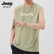JEEP SPIRIT無袖t恤男生夏季薄款體恤男裝上衣服2024新款青少年學(xué)生背心夏天 綠色 XL
