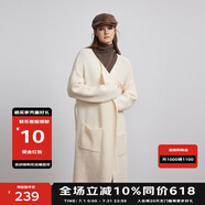 BASIC HOUSE/百家好慵懶風(fēng)長(zhǎng)款毛衣外套女2024冬季灰色針織開(kāi)衫 米白色 S （有腰帶）