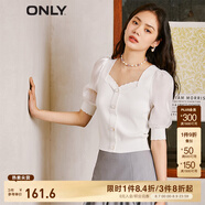 ONLY淑女泡泡袖花朵拼接套頭短袖針織衫女|123213003 S12 亮奶油白色 S 160/80A