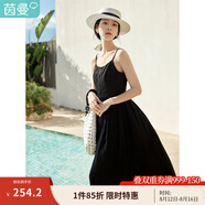 茵曼（INMAN）時(shí)尚百搭純色女裝吊帶連衣裙顯瘦提花肌理2025夏季新品中長(cháng)裙子 黑色 M