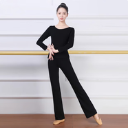 喻葭舞蹈練功服女成人套裝形體服上衣黑色燈籠褲學(xué)生現代中國舞服 長(cháng)袖黑色圓領(lǐng)+微喇褲 2XL