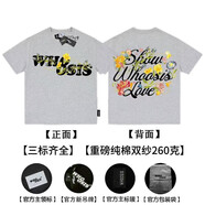 WHOOSIS不知名whoo浪漫花園國(guó)潮重磅夏季短袖印花T恤情侶男女寬松純棉ins 淺灰色-花園 3XL