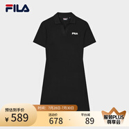 FILA 斐樂官方女子針織連衣裙時尚修身POLO領(lǐng)短袖裙子 正黑色-BK 2XL (180) 96A