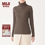 無(wú)印良品 MUJI 女式 寬羅紋 高領(lǐng)毛衣 長(cháng)袖針織衫  W9AA872 深咖啡色 XL