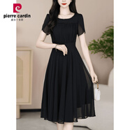 皮爾卡丹（pierre cardin）時(shí)尚氣質(zhì)黑色連衣裙女裝夏季新款遮肚荷葉邊減齡雪紡裙子 圖片色 L 106-115斤