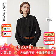 朗姿法式宮廷風(fēng)復古木耳邊領(lǐng)襯衫上衣通勤長(cháng)袖襯衣年春季新款 黑色2 M