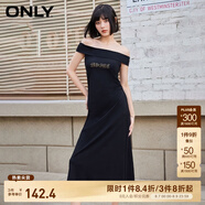 ONLY春季簡(jiǎn)約百搭燙鉆一字領(lǐng)中長(zhǎng)款連衣裙女|124161015 H1Z 黑色 XL (175) 92A