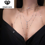 ONEVAN925純銀胸鏈身體鏈歐美bodychain性感比基尼bikini鎖骨鏈女感 銀色【身體鏈+項鏈】套裝 送精美