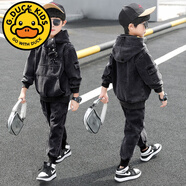 G.duck小黃鴨兒童裝男童秋裝套裝2025新款中大童男孩牛仔春秋衣服洋帥氣 黑色【春秋款】 110 碼【建議100-105cm】