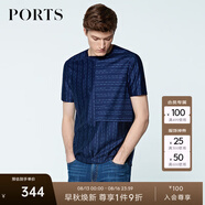 PORTS寶姿男裝夏季圓領(lǐng)休閑短袖士修身簡約個性圓領(lǐng)短袖MN8N177GZD023 藏青色+藍(lán)色 S