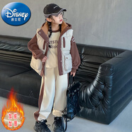 迪士尼（Disney）女童冬裝套裝2024新款中大童洋氣韓版女孩冬季衛(wèi)衣三件套 加絨 連帽馬甲+衛(wèi)衣+褲子[加厚] 120 碼