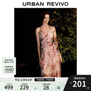 UR2025夏季新款女裝波嬉風(fēng)碎花褶皺收腰掛脖連衣裙UWH750035 水粉印花 XL