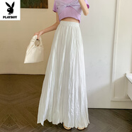 花花公子（PLAYBOY）純色拖地裙子女超長款2025夏季新款褶皺大擺長裙高腰a字半身裙女 白色 點(diǎn)擊收藏優(yōu)先發(fā)貨 S 建議85-99斤