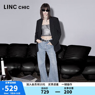 金羽杰100%棉直筒牛仔褲女士長款春秋季高腰薄款寬松闊腿褲子S241JE397Y