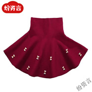 紛資言女童半身裙女孩子寶寶2025秋冬季冬款兒童紅色短裙大童顯瘦蓬蓬裙 梅紅手工梅花 110