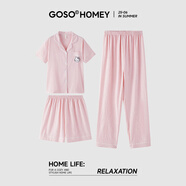 香蜜閨秀（GOSO）【涼感型】凱蒂貓睡衣三件套夏季短袖短褲長褲卡通女士家居服外穿 3313-粉色凱蒂貓 3件套 M （建議80-100斤/7天預(yù)售）
