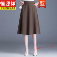 恒源祥半身裙秋冬季厚款2025新款中年媽媽短裙小個(gè)子a字松緊腰中年裙子 咖啡色 春秋西裝料 薄款 L 建議100-115斤