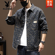 花花公子（PLAYBOY）輕奢歐美寬松牛仔外套男襯衫加大碼復(fù)古提花夾克春秋帥氣潮胖襯衣 6603款黑色高質(zhì)量 M (95-115斤)