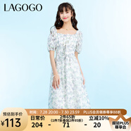 lagogo法式一字領(lǐng)甜美茶歇法式連衣裙女拉谷谷短袖氣質(zhì)修身裙子 混色（Y0） S 155/36