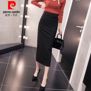 皮爾卡丹（pierre cardin）長(cháng)款包臀裙半身裙開(kāi)叉一步裙新款性感彈力包裙顯瘦高腰a字裙長(cháng)裙 黑色 S 【建議80-95斤】