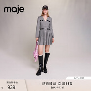 Maje 女裝千鳥(niǎo)格設計感百褶裙長(cháng)袖連衣裙短裙MFPRO03213 黑白色 T38