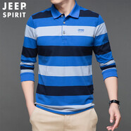 吉普（JEEP）短袖POLO衫男士春夏季薄款寬松拼色2025時(shí)尚條紋翻領(lǐng)T恤男裝 父親節(jié)禮物衣服藍(lán)色 薄款 9017長(zhǎng) 袖 XL