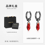 SINCE YOU兩戴耳環(huán)男純銀2025新款小眾設(shè)計圓環(huán)耳釘潮酷耳墜高級感耳飾女 水滴紅石榴耳環(huán)（一對） /太空灰