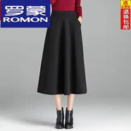 羅蒙（ROMON）毛呢半身裙子女秋冬天2024年新款大碼小個(gè)子a字高端配毛衣中長(zhǎng)裙 黑色(裙長(zhǎng)76cm) 有口袋 M 70-100斤