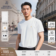 布克兄弟（BrooksBrothers）[100%棉]男士夏季款刺繡logo休閑圓領(lǐng)短袖T恤 1001-白色 XL