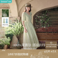 茵曼（INMAN）法式連衣裙女夏季顯瘦遮肚燈籠袖抽繩收腰公主長裙子 水沫綠 S 