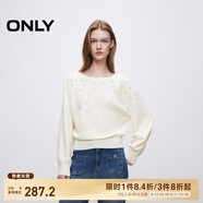 ONLY2024秋季新款舒適通勤水鉆蝙蝠袖寬松長(cháng)袖針織衫女|124324009 A43 奶油白色 S (160) 80A