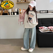 G.DUCKKIDS女童夏季套裝2025新款大兒童裝夏裝洋氣時(shí)髦夏天牛仔短袖短褲夏款 長(cháng)褲套裝（T恤+牛仔褲） 薄款 130 建議身高120-130cm7-8歲cm