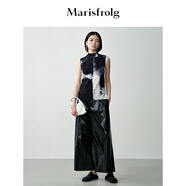 Marisfrolg瑪絲菲爾2025秋新款黑色八分顯瘦直筒環(huán)保PU皮褲長(zhǎng)褲 黑色 S