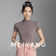美洋（MEIYANG）【80系列】卡戴珊辣妹T恤 氣質(zhì)小高領(lǐng)修身短款上衣夏季新款t恤女 灰色 M