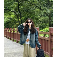 JRET做舊牛仔外套女春秋日系復古寬松休閑設計感小眾夾克牛仔上衣女 水洗藍【牛仔外套/外套女/小香風(fēng) S 【90-110斤】