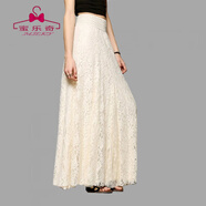 蜜樂(lè )奇勾花修身顯瘦高腰鏤空花色蕾絲半身裙長(cháng)款百搭松緊腰百褶拖地長(cháng)裙 米白色 L