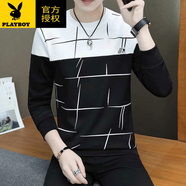 花花公子長(cháng)袖t恤男春秋季男裝青年圓領(lǐng)韓版打底衫男士體恤衣服衛衣春秋裝 903上白下黑 L