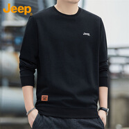 JEEP吉普衛(wèi)衣男士長袖t恤春季純色打底體恤圓領休閑運動上衣服男 8001黑色【Jeep官方】 XL 125斤--140斤