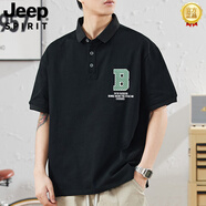 JEEP SPIRIT純棉polo衫男夏季薄款胖子大碼男裝寬松百搭加肥加大有領(lǐng)短袖t恤 H75黑色 M 【推薦90-115斤】