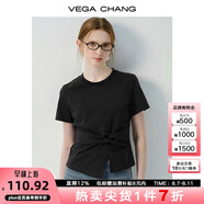 VEGA CHANG連衣裙女2025新款夏新款極簡風不規(guī)則裙擺收腰顯瘦小個子連衣短裙 高級黑（T恤） L
