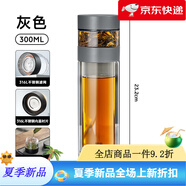 富光玻璃杯茶杯男士款泡茶專用茶水分離杯子便攜大容量高硼硅水杯 雙層兩用款-灰色tritan獨 300ml