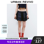 UR2025夏季新款女復(fù)古休閑花邊松緊腰短款牛仔半裙UYU850086 藍(lán)色 (偏寬松) M (M-L)