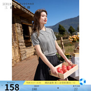 三彩大碼女裝2025春季新款Polo領(lǐng)短袖針織衫蝴蝶結(jié)絞花胖MM 大象灰 M 160/88B